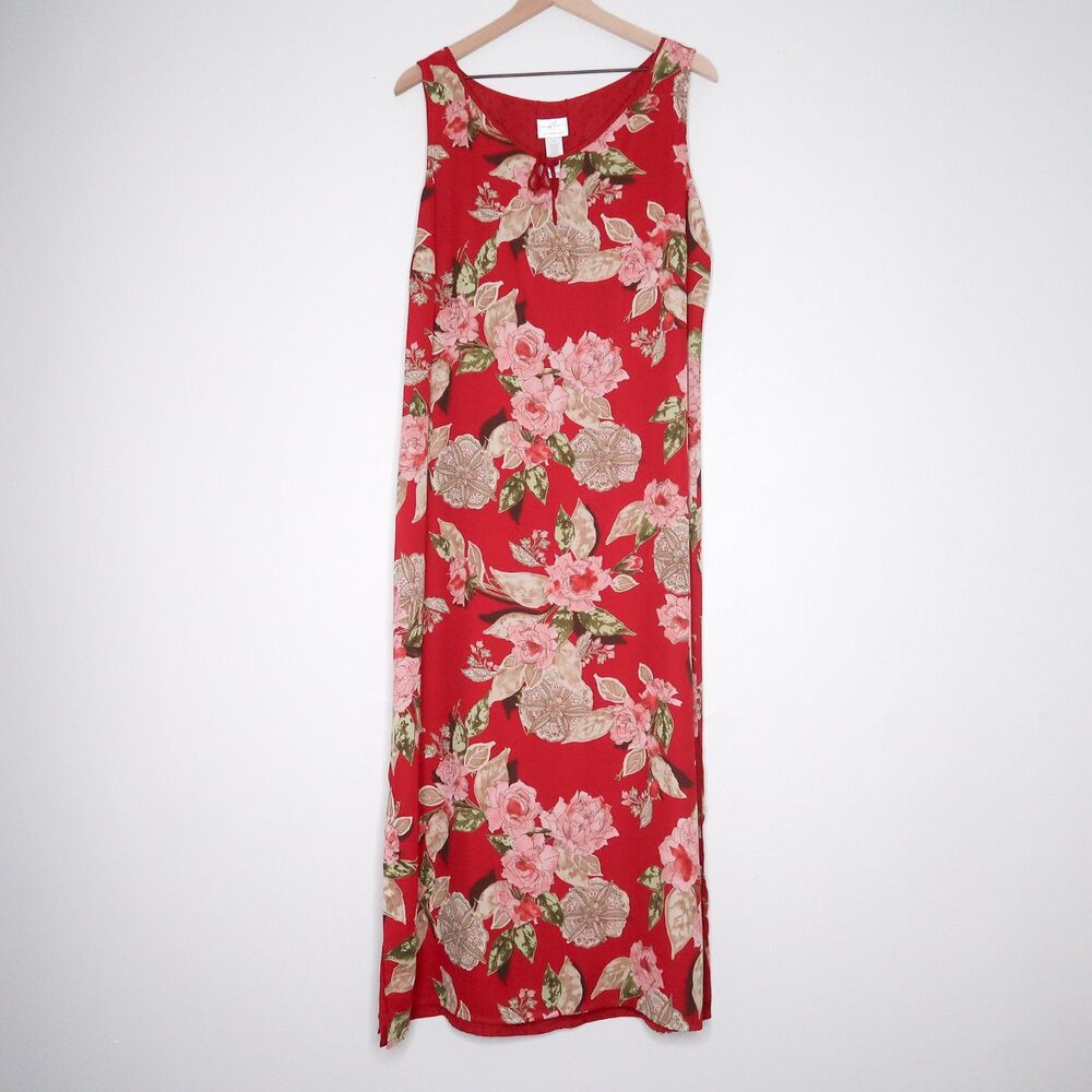 Emma James Liz Claiborne Reversible Maxi Dress 14 Red Floral 90s Phoebe Spring